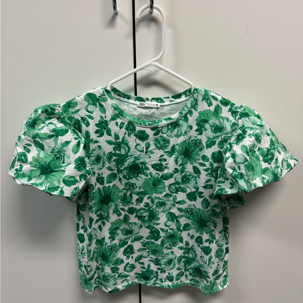 Green floral printed top